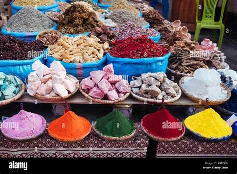 Colourful Spices Herbs And Other Products In Arabic Marketplace In