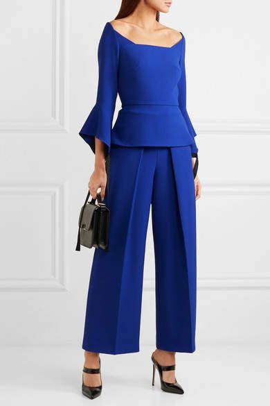 Roland Mouret Holden Off The Shoulder Crepe Peplum Top Blue