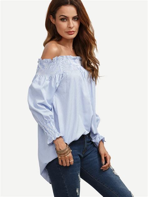 Bardot Poet Sleeve Dip Hem Smock Blouse Shein Sheinside