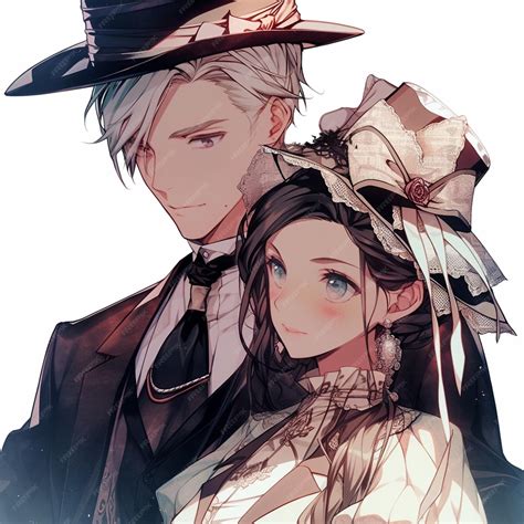 Premium Photo | Anime couple dressed in formal attire and hat posing ...