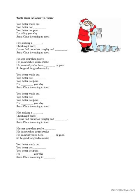 Santa Claus Is Coming To Town Song A Fran Ais Fle Fiches Pedagogiques