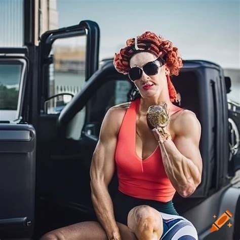 Photorealistic Fashion Photo Of A Muscular Woman In Form Fitting