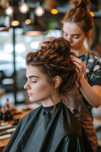 Premium Photo A Woman Getting Her Hair Done In A Salon