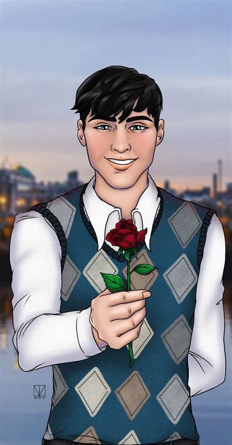 A Man Holding A Red Rose In His Right Hand And Wearing A Blue Sweater Vest