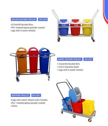 Plastic DH 1176 Deluxe Dustbin Trolley For Industrial Load Capacity