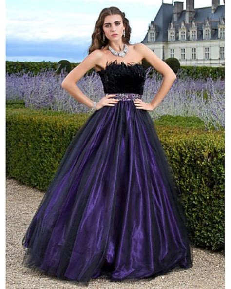 A Line Ball Gown Princess Strapless Floor Length Tulle Prom Quinceanera