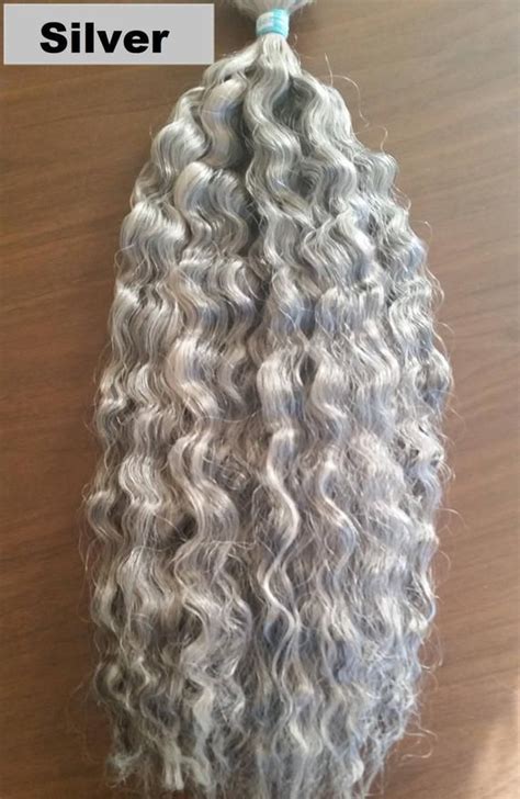 22 Inch Silver Gray Wavy Hair Bulk Braiding Extensions 4oz Etsy Human Braiding Hair Silver