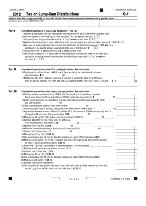 Fillable Form G 1 Schedule Tax On Lump Sum Distributions 2012