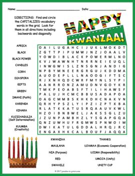 Kwanzaa Word Search Puzzle Worksheet Activity By Puzzles To Print