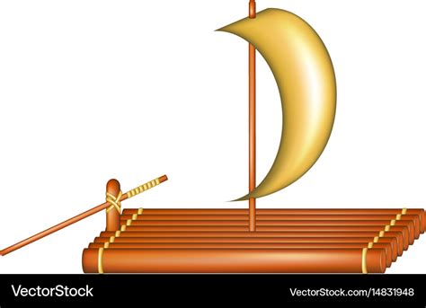 Wooden raft with sail Royalty Free Vector Image