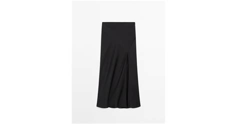 Massimo Dutti Bias Cut Textured Midi Skirt With Split Detail In Black Lyst