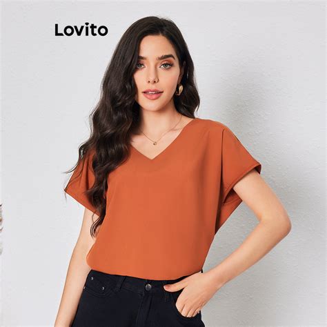 Lovito Blusa B Sica Lisa Casual Para Mulheres Lbl Shopee Brasil