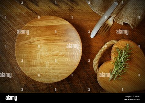 Vintage Silverware Cutting Board Plate Rosemary On Rustic Wooden