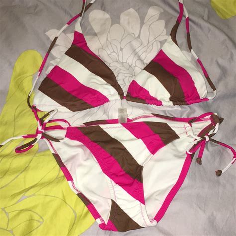 Victorias Secret Striped Pink Halter Bikini L S Gem