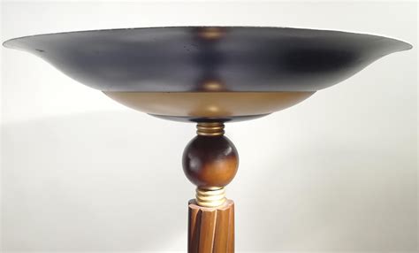 French Style Art Deco Wood And Brass Floor Lamp Torchiere For Sale At 1stdibs Art Deco