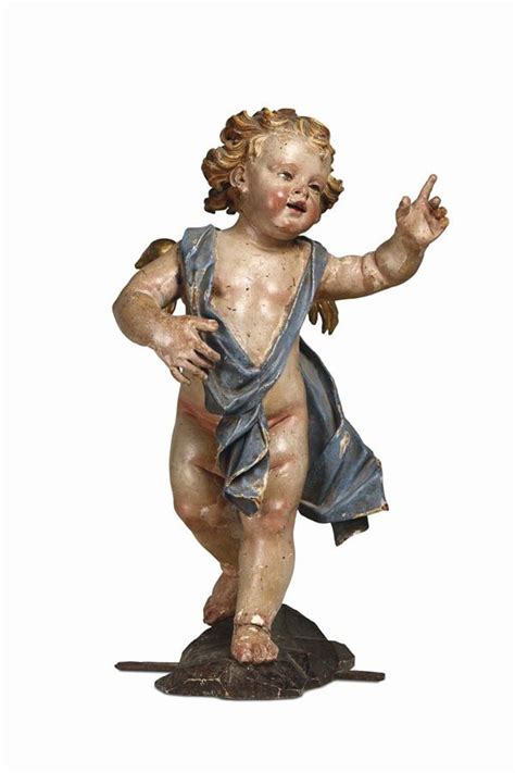 Grande Putto In Legno Scolpito Dorato E Dipinto Anton Maria