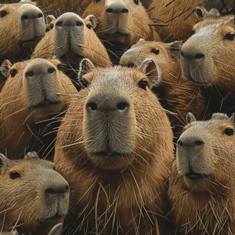 Premium Photo | There are many capybaras that are all together in a