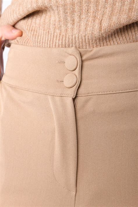 Pantaloni Slim Fit In Tessuto Stretch Misto Viscosa Beige Con Vita Alta