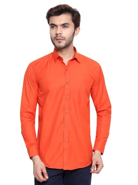 Plain Pure Cotton Entario Men Orange Formal Shirt Full Sleeves At Rs