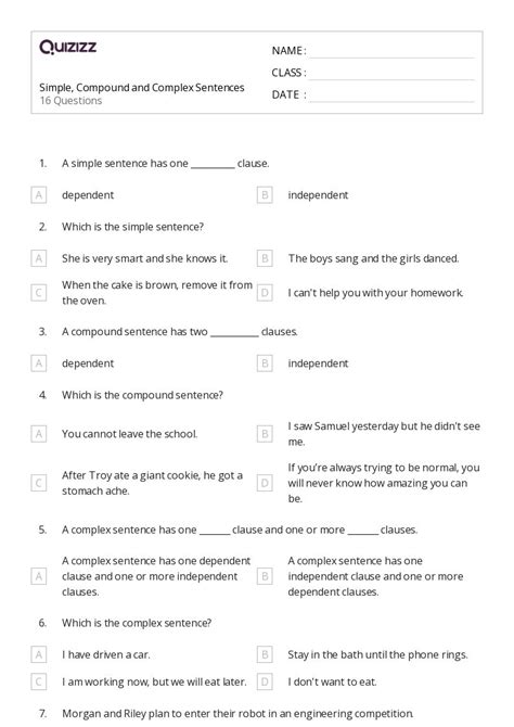 50 Simple Compound And Complex Sentences Worksheets On Quizizz