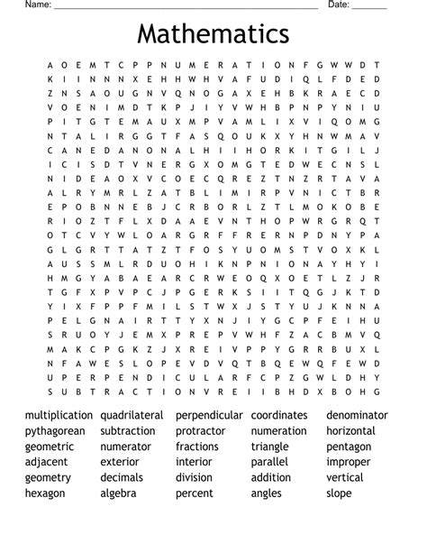 50 Words For Maths Word Search WordMint