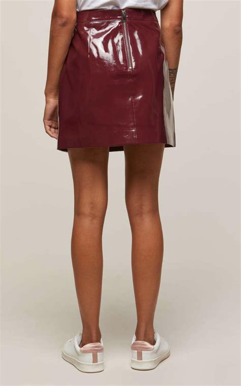 Miss Selfridge Burgundy Red Faux Leather Pu Wet Look Vinyl Mini A Line