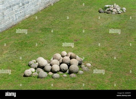 Italy Lombardy Milan Castello Sforzesco Castle Cannon Balls Stock