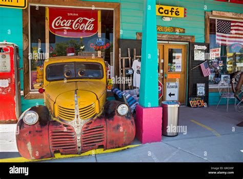 Seligman, Arizona - Souvenir shops and other tourist attractions line ...