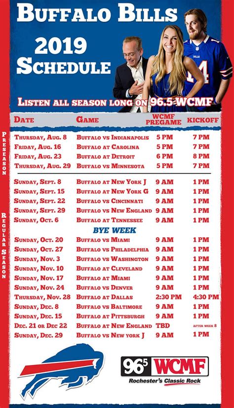 Buffalo Bills 2019 Season Schedule | 96.5 WCMF