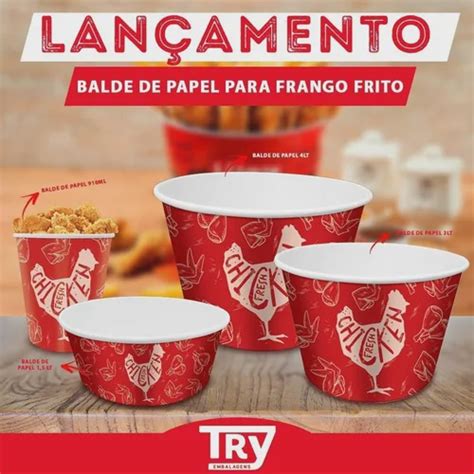 Balde De Papel p Frango Frito c Tampa 1 5lt 100 Un em Promoção na