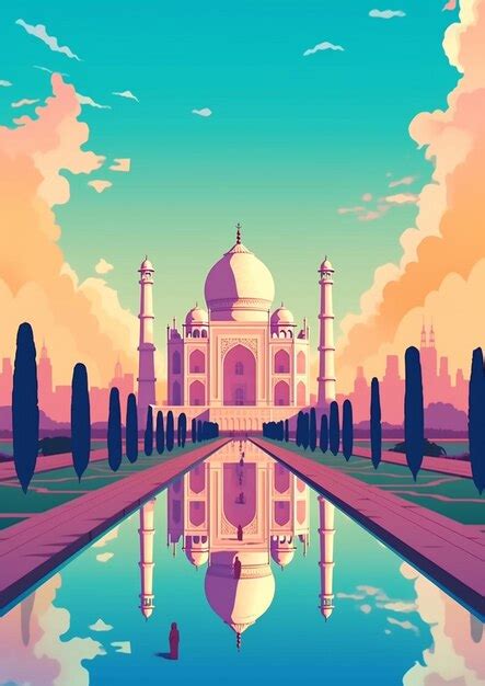 Uma Ilustra O Do Estilo Dos Desenhos Animados De Um Taj Mahal Um