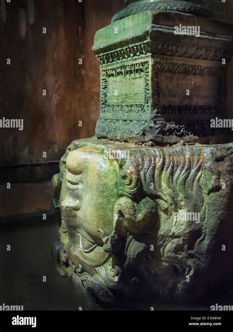 Medusa Head In Underground Basilica Cistern Istanbul Turkey Stock