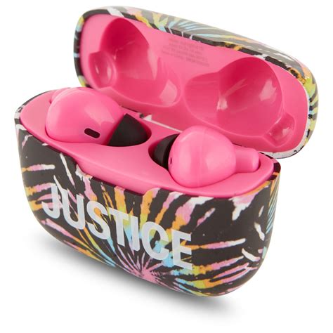 Justice True Wireless Earbuds With Charging Case Black Tie Dye