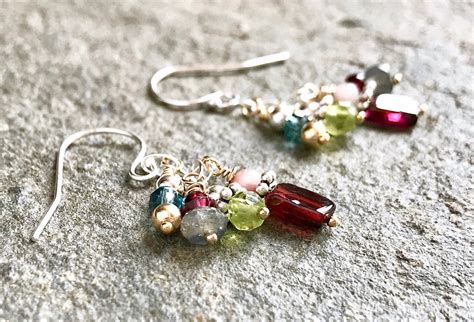 Garnet Earrings Silver And Gold Cluster Earring Tiny Etsy