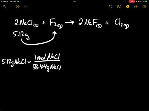 Solved Sodium Chloride Nacl Reacts With Fluorine Gas F To Produce