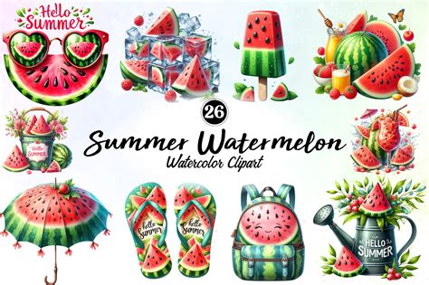 Summer Watermelon Watercolor Clipart Graphic By Creative Home