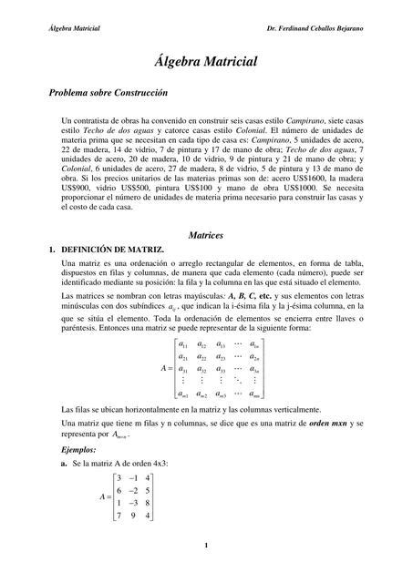 Apuntes De Algebra Matricial 1 Elvis Huarcaya UDocz