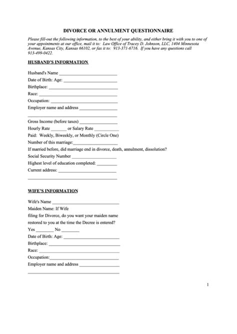 Divorce Or Annulment Questionnaire Printable Pdf Download