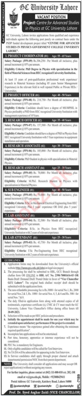 Gc University Lahore Management Jobs Job Advertisement Pakistan