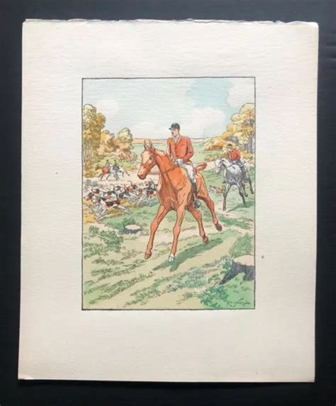 Pochoir Original De Raymond De La Neziere Chasse Courre Cheval