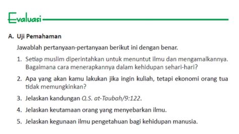 Kunci Jawaban PAI Budi Pekerti Kelas 10 Hal 168 Bagian Evaluasi