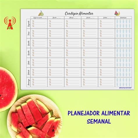 Planner Card Pio Alimentar Semanal Arquivo Digital Elo