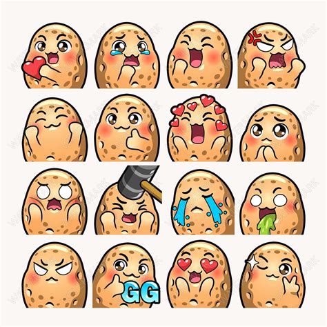 Potato Emotes X 46 For Twitch And Discord Emote Potato Twitch Emote