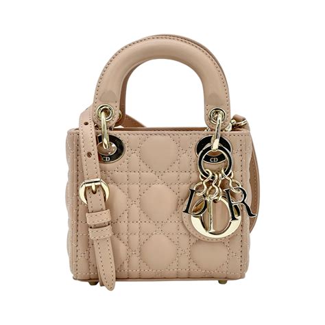 Christian Dior Nude Cannage Lambskin Light Gold Micro Lady Dior