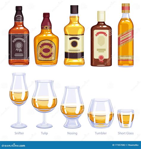 Iconos De Las Botellas Y De Los Vidrios De Whisky Fijados Ilustraci N