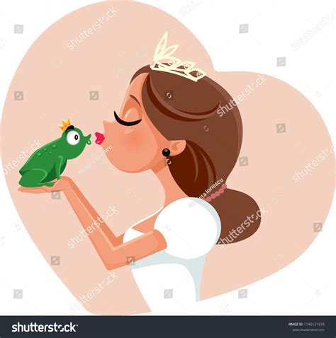 Cute Princess Kissing Prince Frog Illustration Stock Vector Royalty