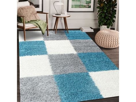 Tapis shaggy 160x230 shaggy ca bleu oeko tex idéal pour salon Conforama