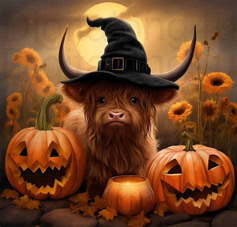 Highland Cow Halloween Fall Pumpkins Witch Png Sublimation - Etsy Canada