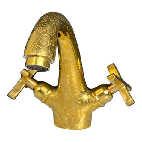 Contemporary Antique Brass Bathroom Faucet Unlacquered Brass Faucet Engraved Finish Flat Cross