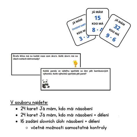 Malá násobilka slovní úlohy Já mám kdo má Matematika